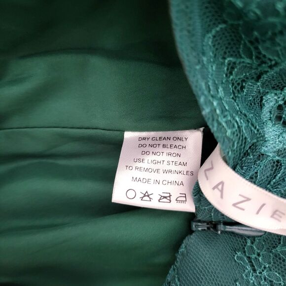 Azazie One Shoulder A-Line Midi Dress Lace Bodice Flowy Lined Green Festive - Picture 10 of 11